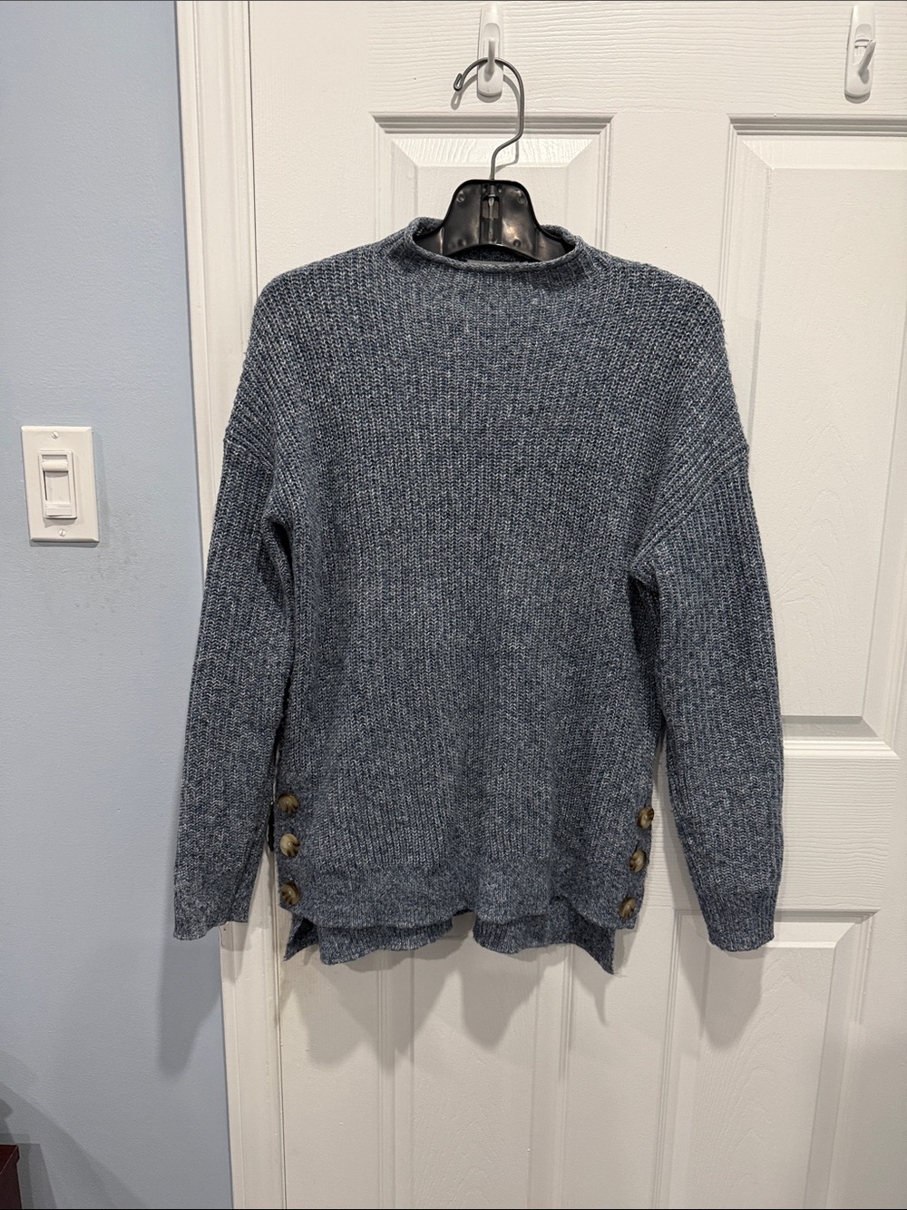 Ricki's Heathered Slate Blue Turtleneck Sweater with Side Buttons